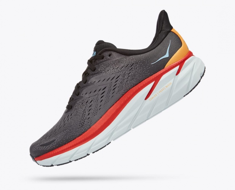 Men's HOKA Clifton 8 Running Shoes Dark Grey / Red | OUEFI-3802