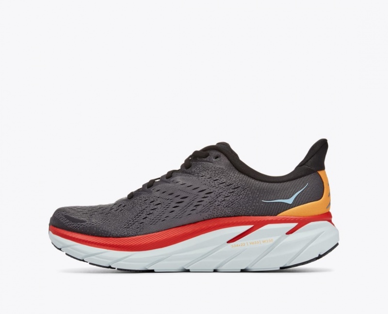 Men's HOKA Clifton 8 Running Shoes Dark Grey / Red | OUEFI-3802