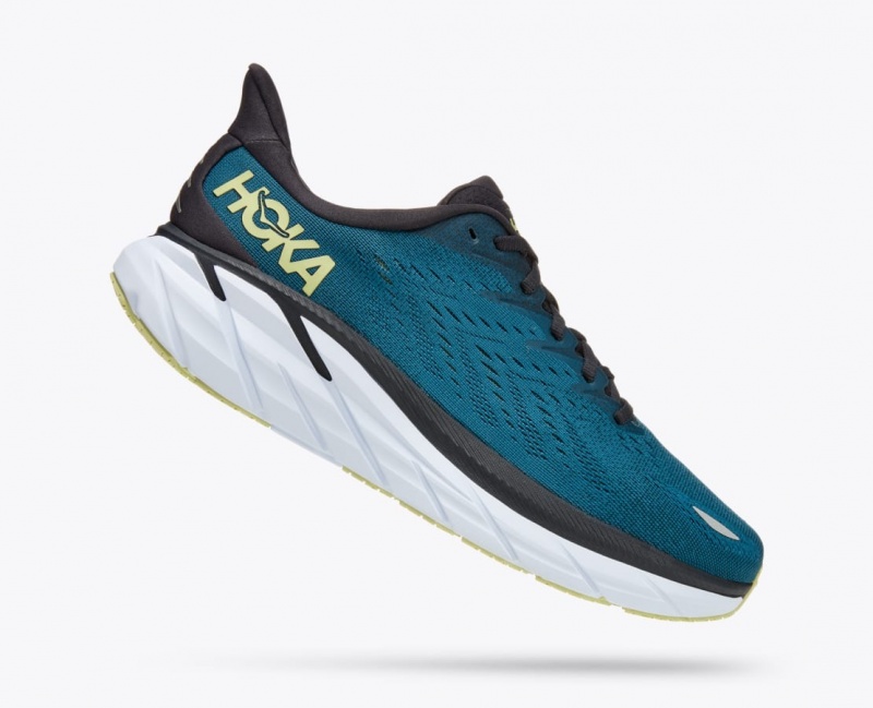 Men's HOKA Clifton 8 Running Shoes Dark Turquoise / Black | GCYPB-9032