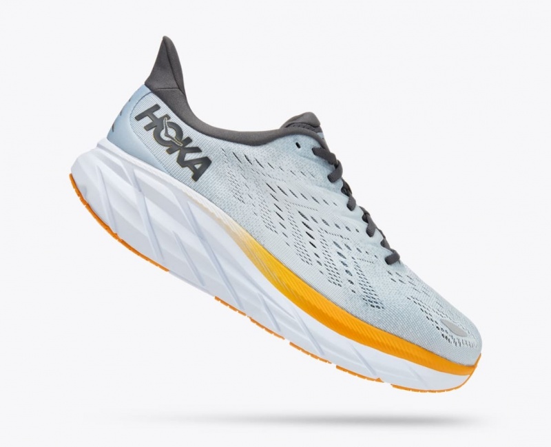 Men's HOKA Clifton 8 Running Shoes Light Blue / Orange | FZSWU-6071