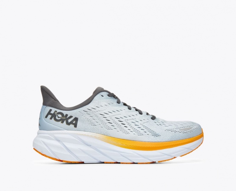 Men\'s HOKA Clifton 8 Running Shoes Light Blue / Orange | FZSWU-6071