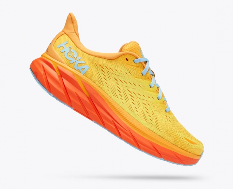 Men's HOKA Clifton 8 Running Shoes Orange / Yellow | WGZEM-5196