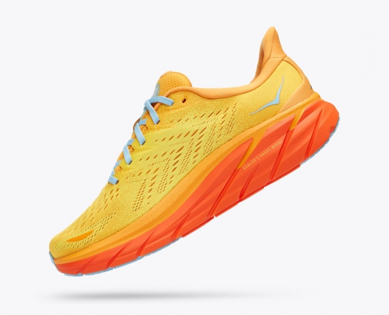 Men's HOKA Clifton 8 Running Shoes Orange / Yellow | WGZEM-5196