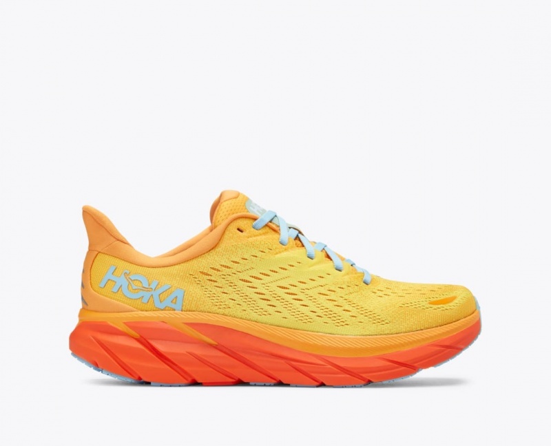 Men\'s HOKA Clifton 8 Running Shoes Orange / Yellow | WGZEM-5196