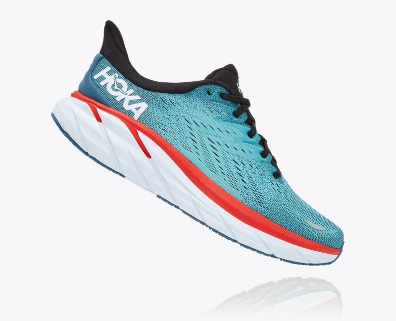 Men's HOKA Clifton 8 Running Shoes Turquoise / Red | HWZFQ-6231