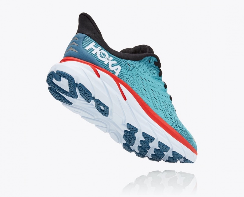 Men's HOKA Clifton 8 Running Shoes Turquoise / Red | HWZFQ-6231