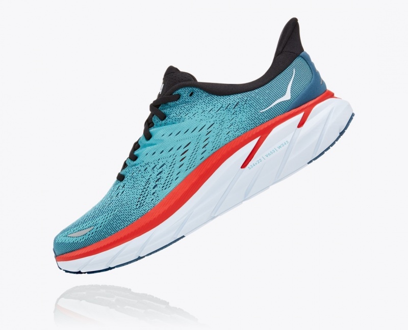 Men's HOKA Clifton 8 Running Shoes Turquoise / Red | HWZFQ-6231