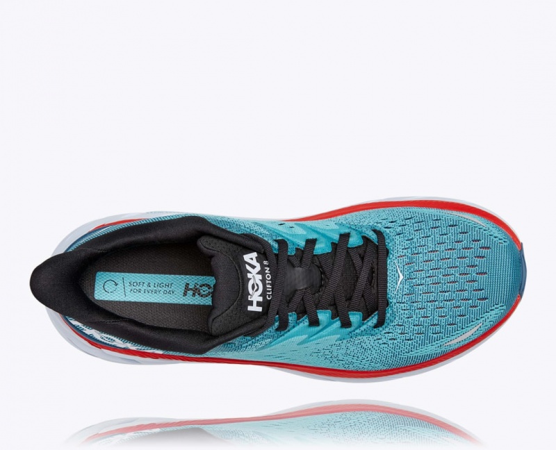 Men's HOKA Clifton 8 Running Shoes Turquoise / Red | HWZFQ-6231