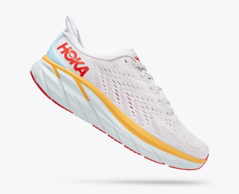 Men's HOKA Clifton 8 Running Shoes White / Orange / Red | MPDKT-3091