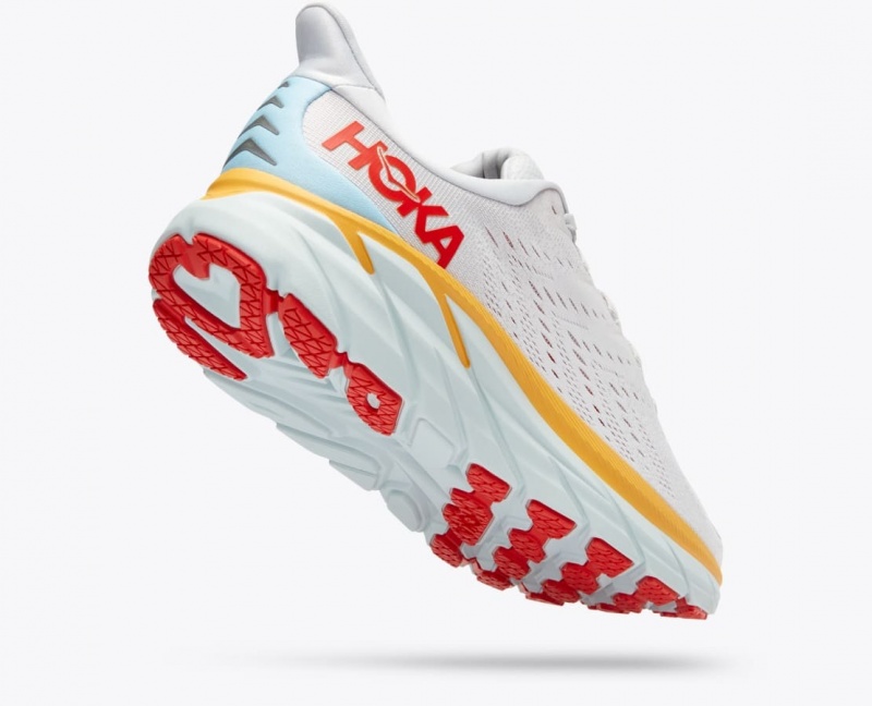 Men's HOKA Clifton 8 Running Shoes White / Orange / Red | MPDKT-3091