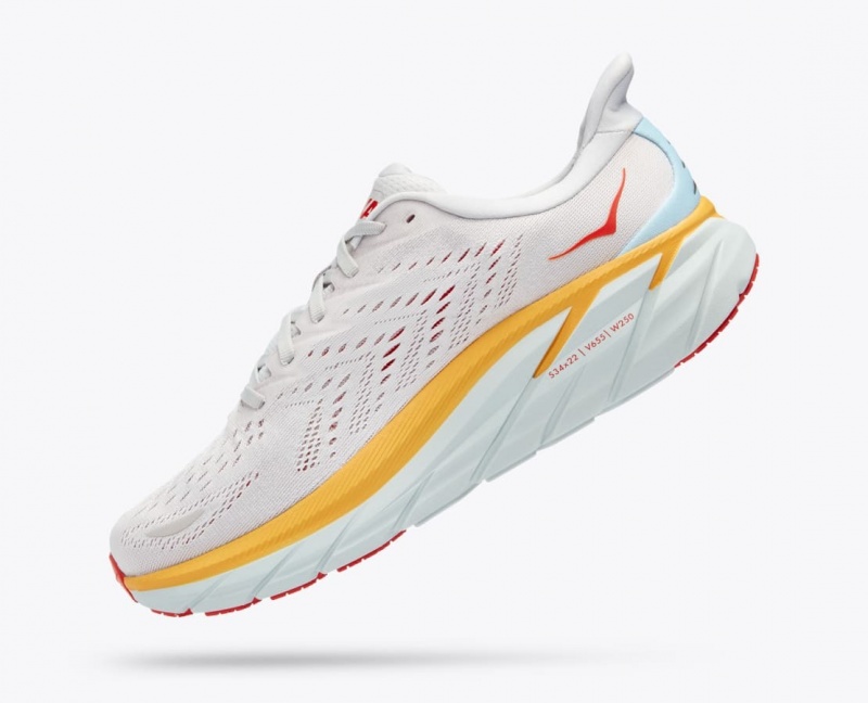 Men's HOKA Clifton 8 Running Shoes White / Orange / Red | MPDKT-3091