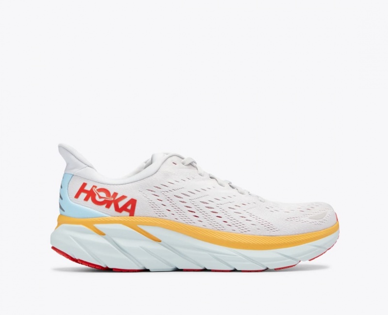 Men\'s HOKA Clifton 8 Running Shoes White / Orange / Red | MPDKT-3091