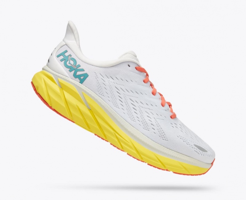 Men's HOKA Clifton 8 Running Shoes White / Yellow | UNWYT-0379