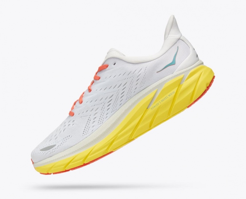 Men's HOKA Clifton 8 Running Shoes White / Yellow | UNWYT-0379