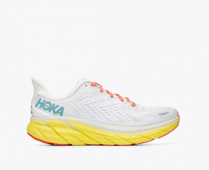 Men\'s HOKA Clifton 8 Running Shoes White / Yellow | UNWYT-0379