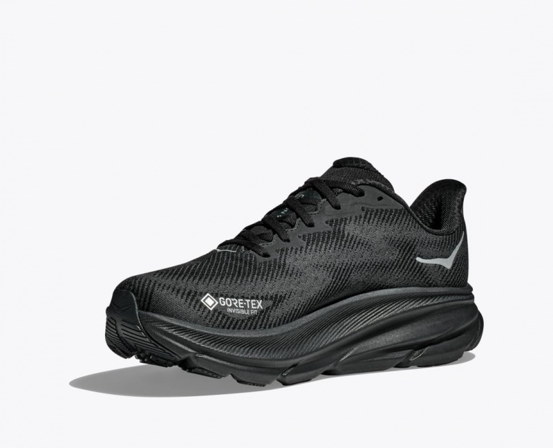 Men's HOKA Clifton 9 GTX Running Shoes Black | IKJAT-7846