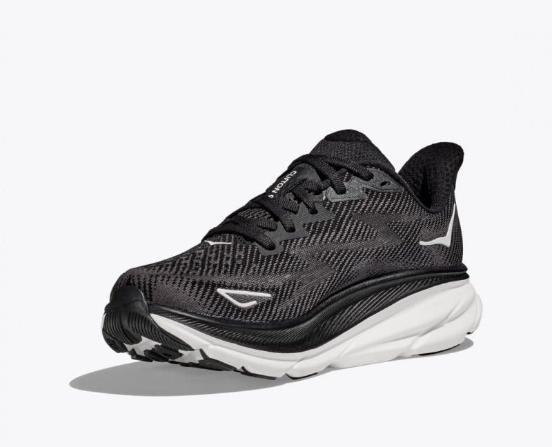 Men's HOKA Clifton 9 Running Shoes Black / White | ZTGMB-9286