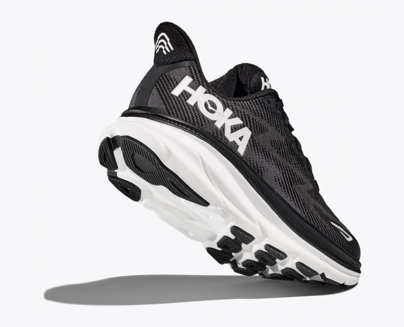 Men's HOKA Clifton 9 Running Shoes Black / White | ZTGMB-9286