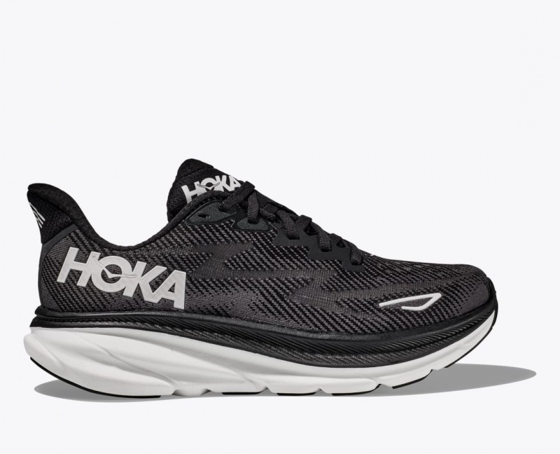 Men\'s HOKA Clifton 9 Running Shoes Black / White | ZTGMB-9286