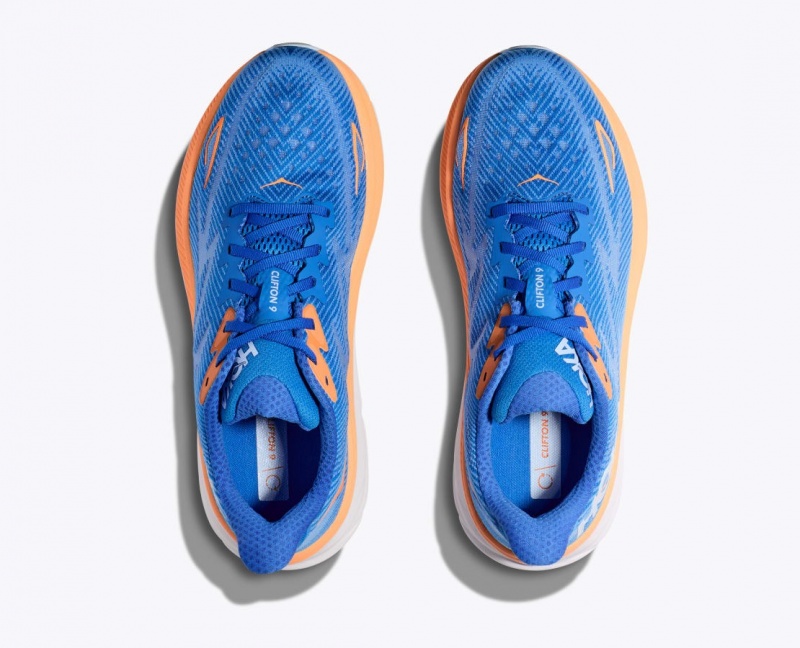 Men's HOKA Clifton 9 Running Shoes Blue / Orange | TRIMA-5346