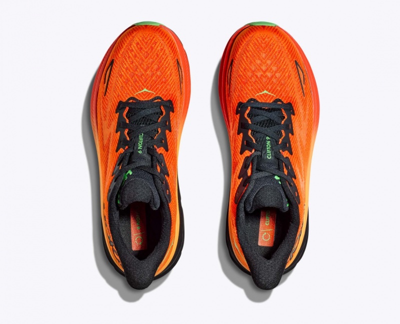 Men's HOKA Clifton 9 Running Shoes Dark Orange / Black | AXIDU-2865