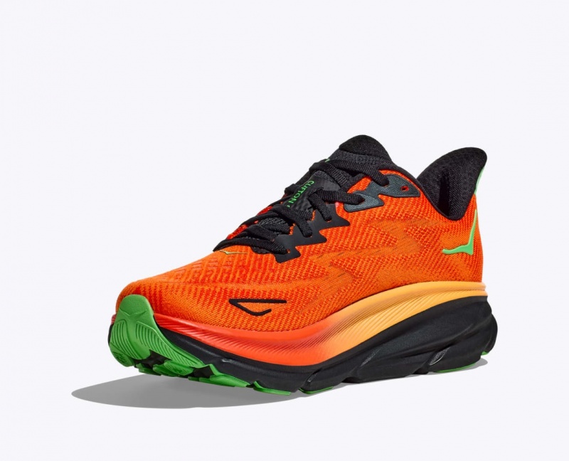 Men's HOKA Clifton 9 Running Shoes Dark Orange / Black | AXIDU-2865