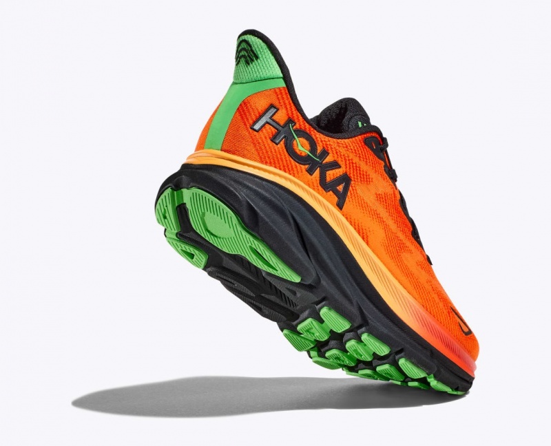 Men's HOKA Clifton 9 Running Shoes Dark Orange / Black | AXIDU-2865