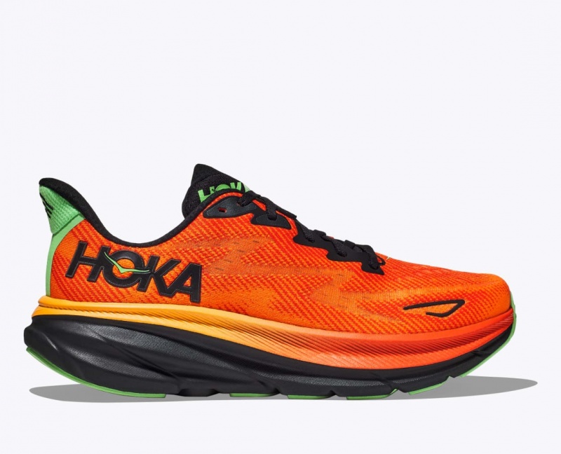 Men\'s HOKA Clifton 9 Running Shoes Dark Orange / Black | AXIDU-2865