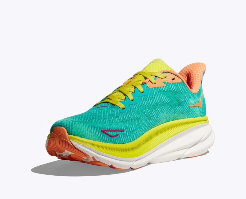 Men's HOKA Clifton 9 Running Shoes Dark Turquoise / Green | TLFZK-4278