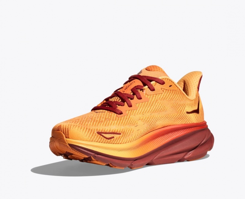 Men's HOKA Clifton 9 Running Shoes Orange / Dark Red | MUNIS-0561