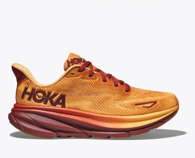 Men\'s HOKA Clifton 9 Running Shoes Orange / Dark Red | MUNIS-0561