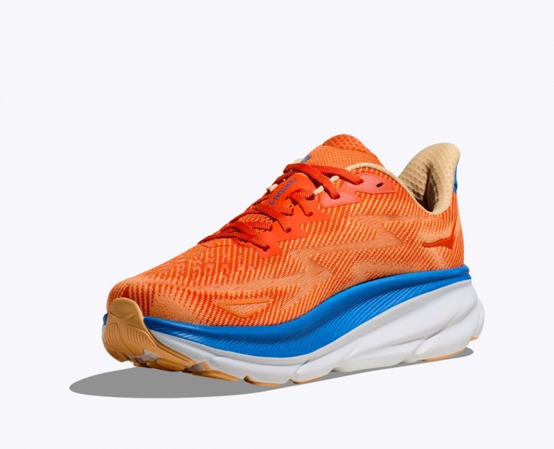 Men's HOKA Clifton 9 Running Shoes Orange / Blue | ZNFVI-7469