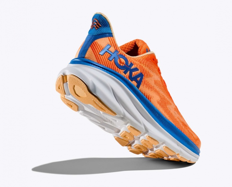 Men's HOKA Clifton 9 Running Shoes Orange / Blue | ZNFVI-7469