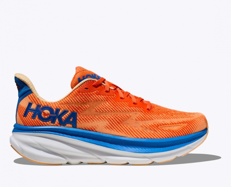 Men\'s HOKA Clifton 9 Running Shoes Orange / Blue | ZNFVI-7469