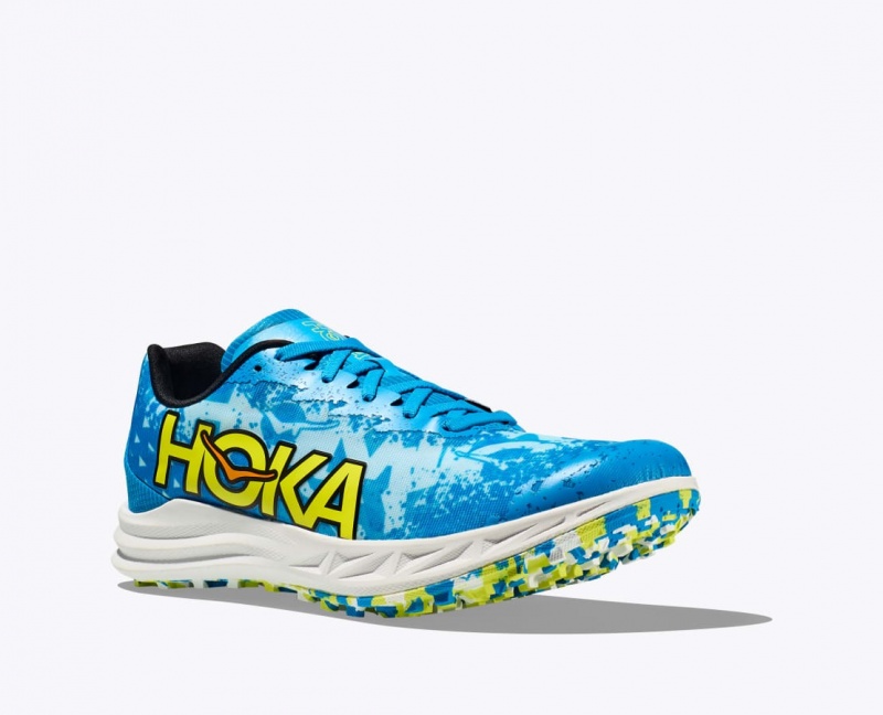 Men's HOKA Crescendo XC Spikeless Track Spikes Blue / Green | RGZJO-0239