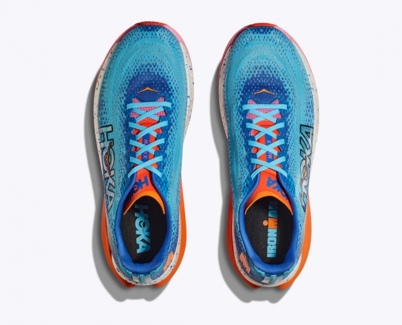 Men's HOKA IRONMAN Mach X Running Shoes Blue / White / Coral | TAHZB-4035