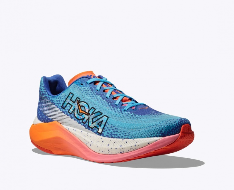 Men's HOKA IRONMAN Mach X Running Shoes Blue / White / Coral | TAHZB-4035