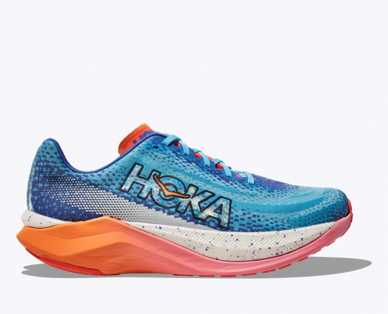 Men\'s HOKA IRONMAN Mach X Running Shoes Blue / White / Coral | TAHZB-4035