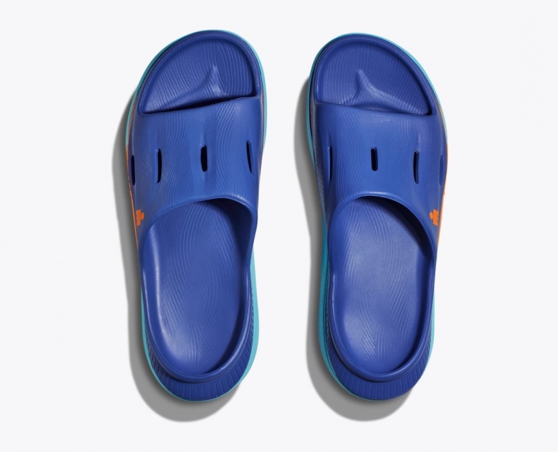 Men's HOKA IRONMAN Ora Recovery Slide Blue | PFJWG-9401