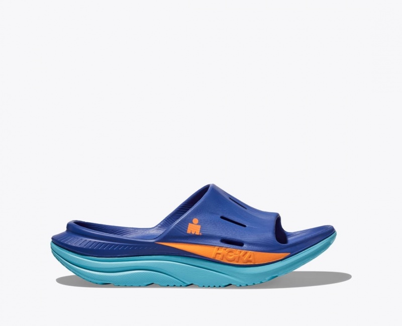 Men\'s HOKA IRONMAN Ora Recovery Slide Blue | PFJWG-9401