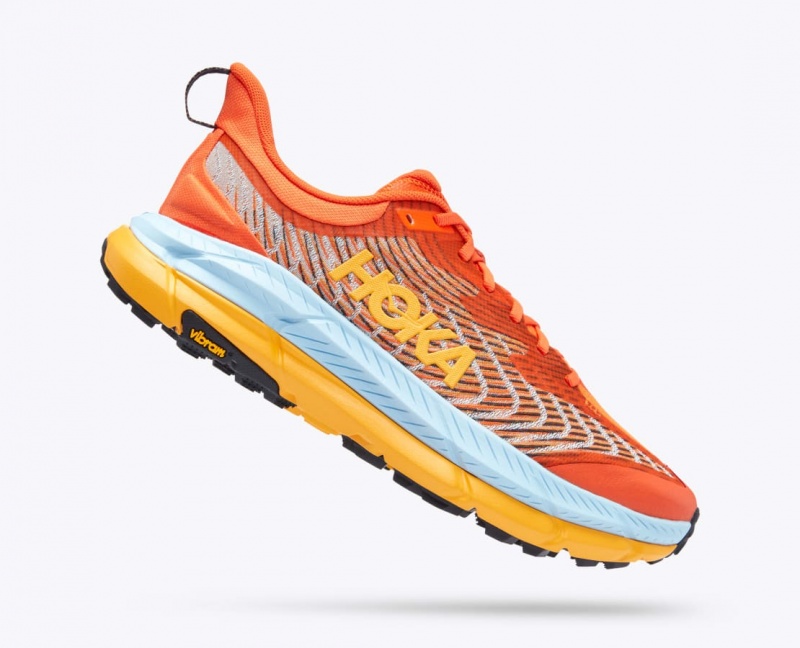 Men's HOKA Mafate Speed 4 Trail Running Shoes Coral / Light Blue / Orange | JIESY-9054