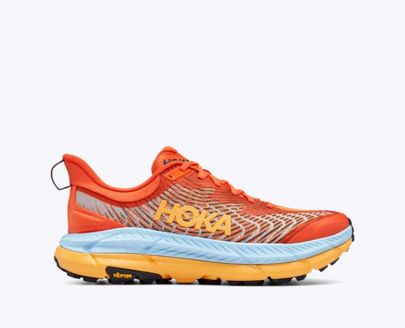 Men\'s HOKA Mafate Speed 4 Trail Running Shoes Coral / Light Blue / Orange | JIESY-9054