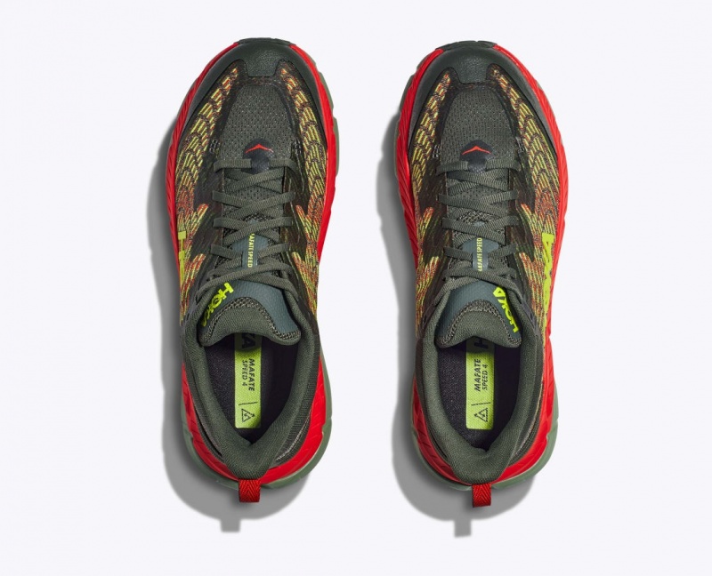 Men's HOKA Mafate Speed 4 Trail Running Shoes Olive / Red | OFIKZ-3980