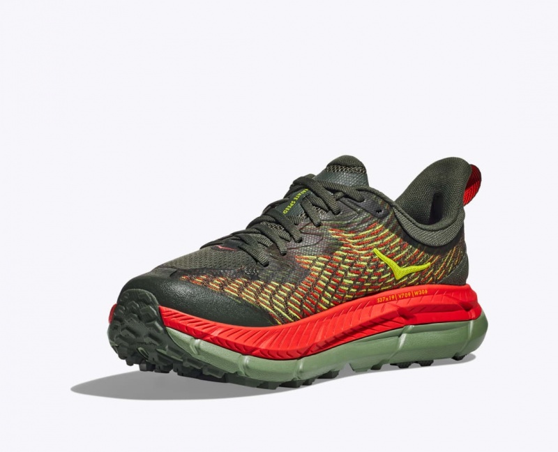 Men's HOKA Mafate Speed 4 Trail Running Shoes Olive / Red | OFIKZ-3980