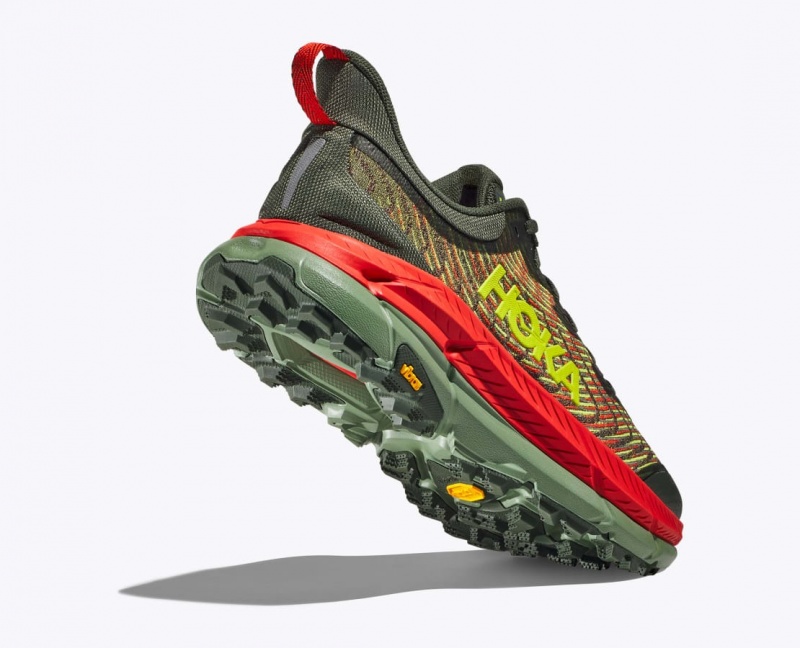 Men's HOKA Mafate Speed 4 Trail Running Shoes Olive / Red | OFIKZ-3980