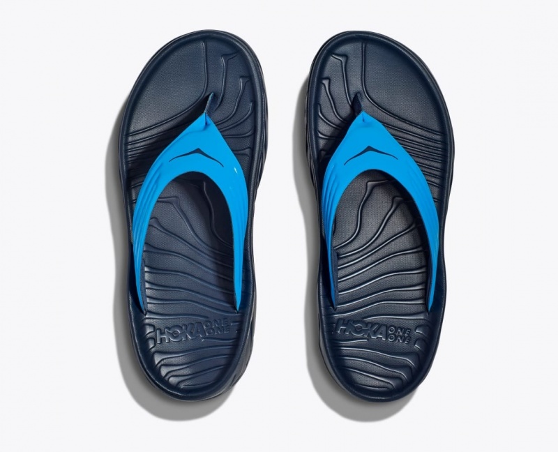 Men's HOKA ORA Recovery Flip Flops Blue / Black | QLFNB-6370