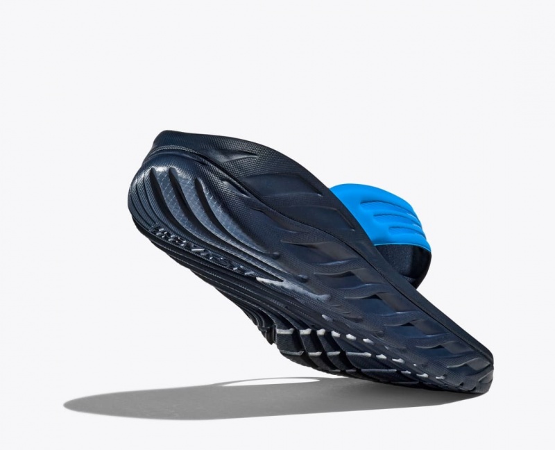 Men's HOKA ORA Recovery Flip Flops Blue / Black | QLFNB-6370