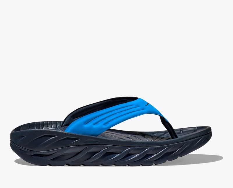 Men\'s HOKA ORA Recovery Flip Flops Blue / Black | QLFNB-6370