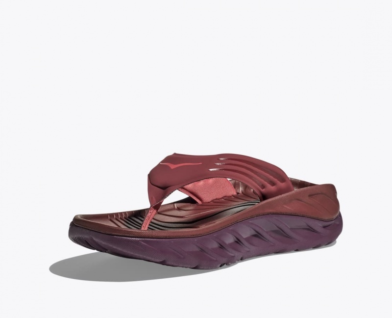 Men's HOKA ORA Recovery Flip Flops Dark Red | JIPSC-3150