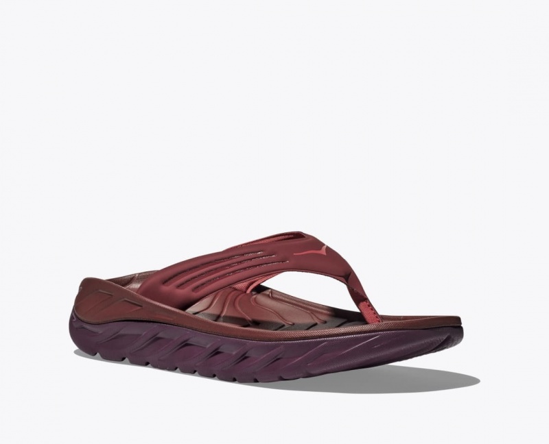 Men's HOKA ORA Recovery Flip Flops Dark Red | JIPSC-3150